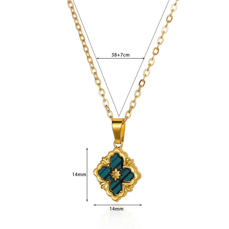 Four Leaf CloverMalachite Fritillary Necklace [304 Stainless Steel]