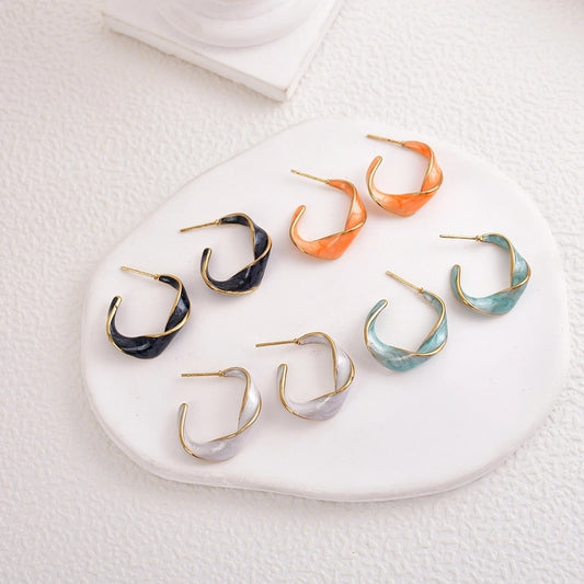 C Shape Spiral Epoxy Earrings [304 Stainless Steel]