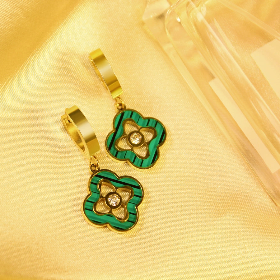 Four Leaf Clover Zircon Earrings [304 Stainless Steel,18K Gold Plated]