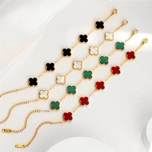 Four Leaf Clover Bracelet/Necklace [Stainless Steel,18K Gold Plated]