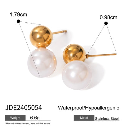 Round Artificial Pearl Earrings [304 Stainless Steel,18K Gold Plated]