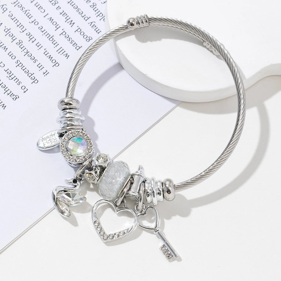 Heart Shape Butterfly Bangle Bracelet [304 Stainless Steel, Alloy]