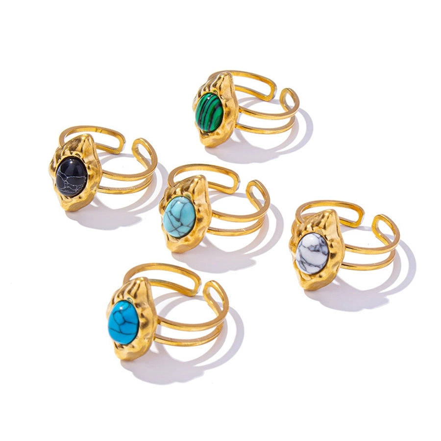 Ethnic Style Artificial Gemstones Ring [304 Stainless Steel 18K Gold Plated]