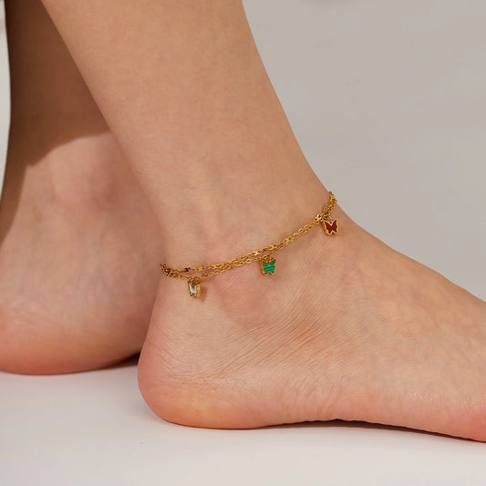 Butterfly Pearl Shell Anklet [304 Stainless Steel]