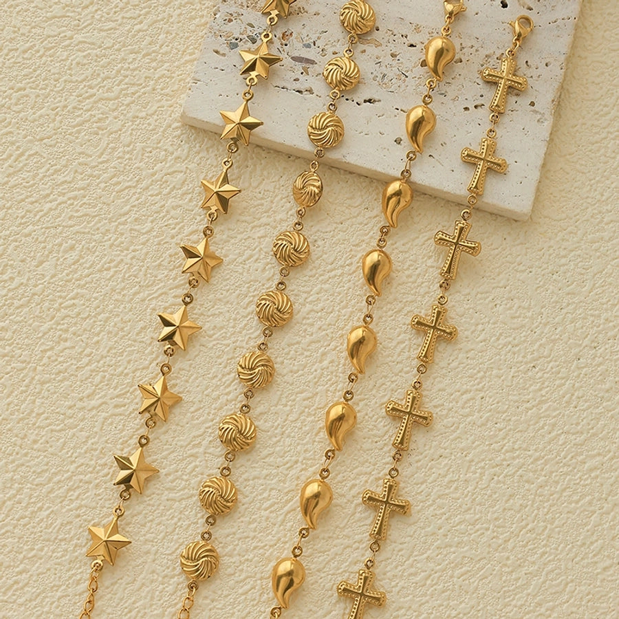 Pulseiras ovais cruzadas do pentagrama [304 aço inoxidável, 14k Gold Bated]