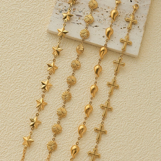 Pulseiras ovais cruzadas do pentagrama [304 aço inoxidável, 14k Gold Bated]