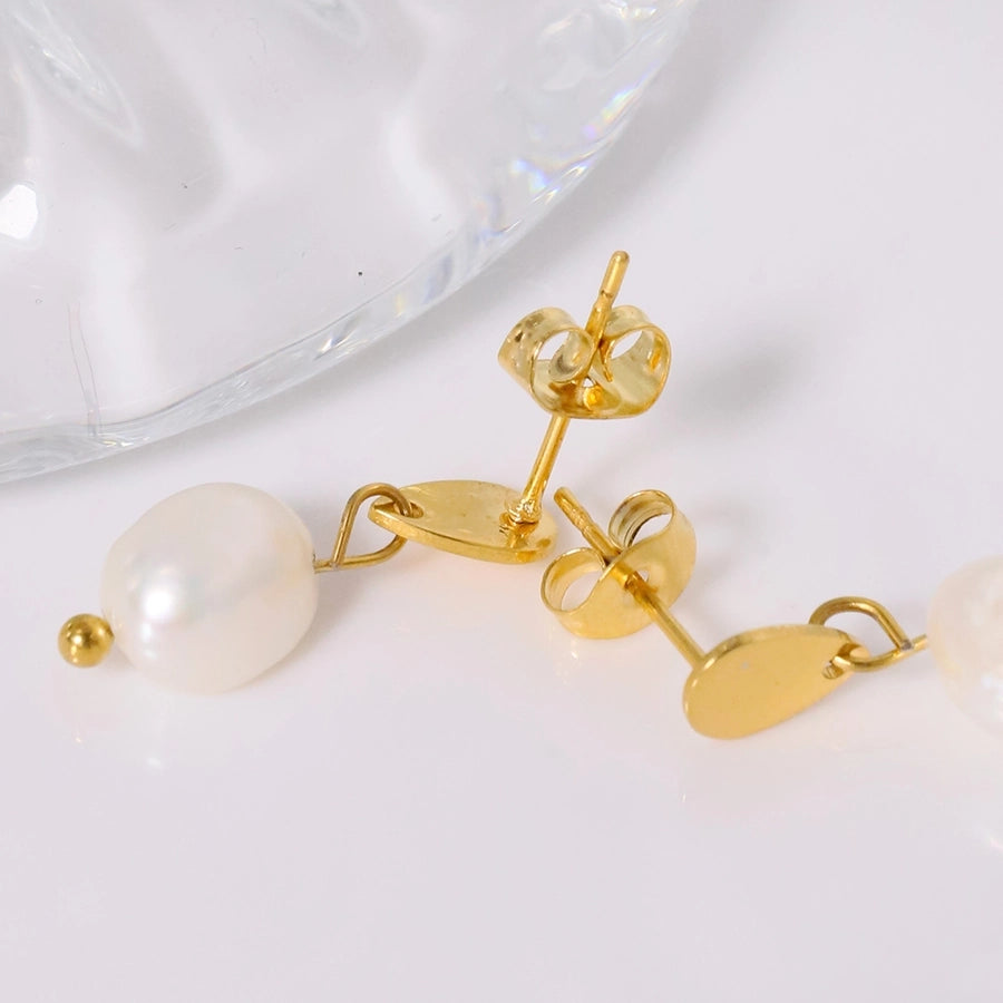 Water Droplets Plating Inlay Pearl Earrings [304 Stainless Steel,18K Gold Plated]