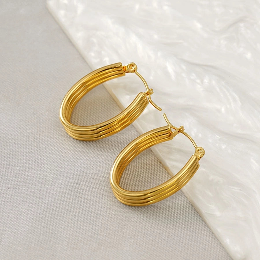 Striped Hoop Earrings [304 Stainless Steel,18K Gold Plated]