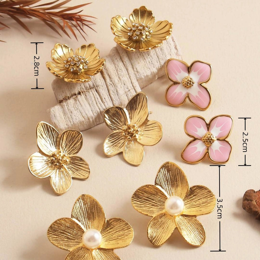 Mix Flower Earrings [304 Stainless Steel,18K Gold Plated]