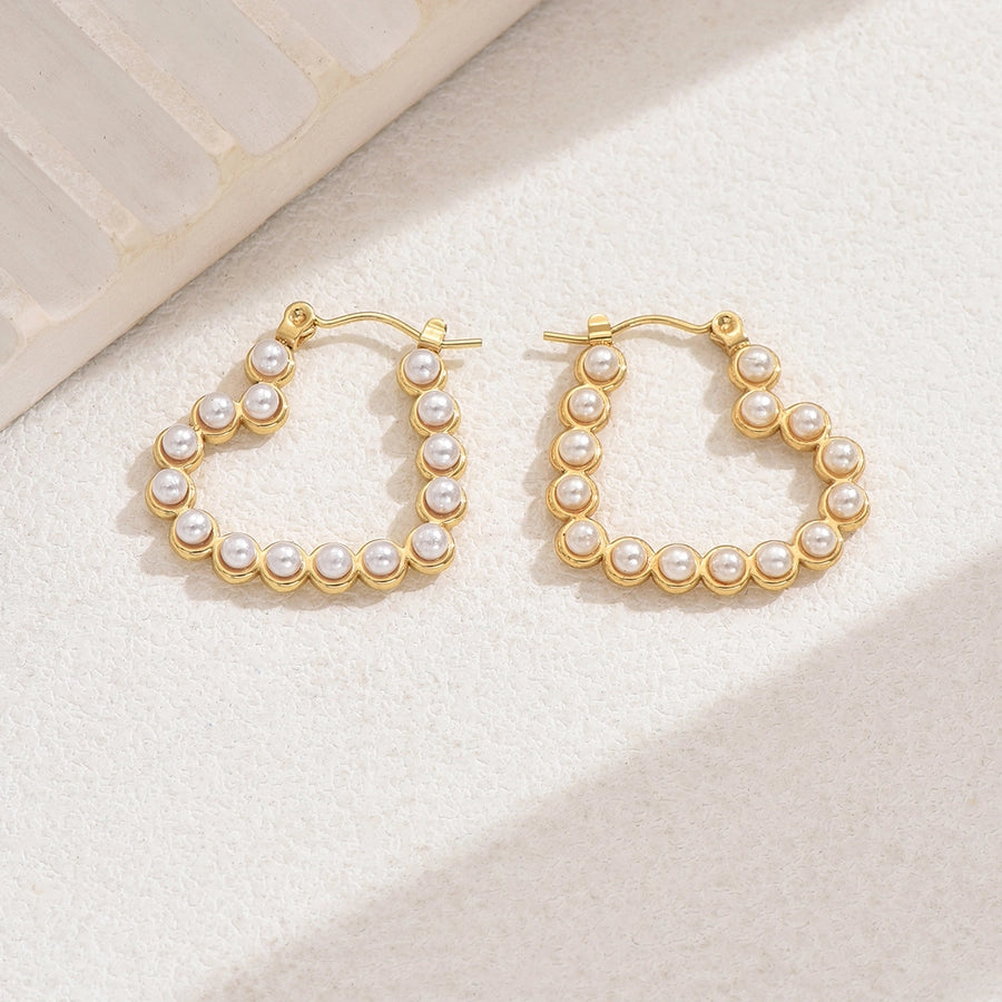 Pearl Heart Earrings [201 Stainless Steel,18K Gold Plated]