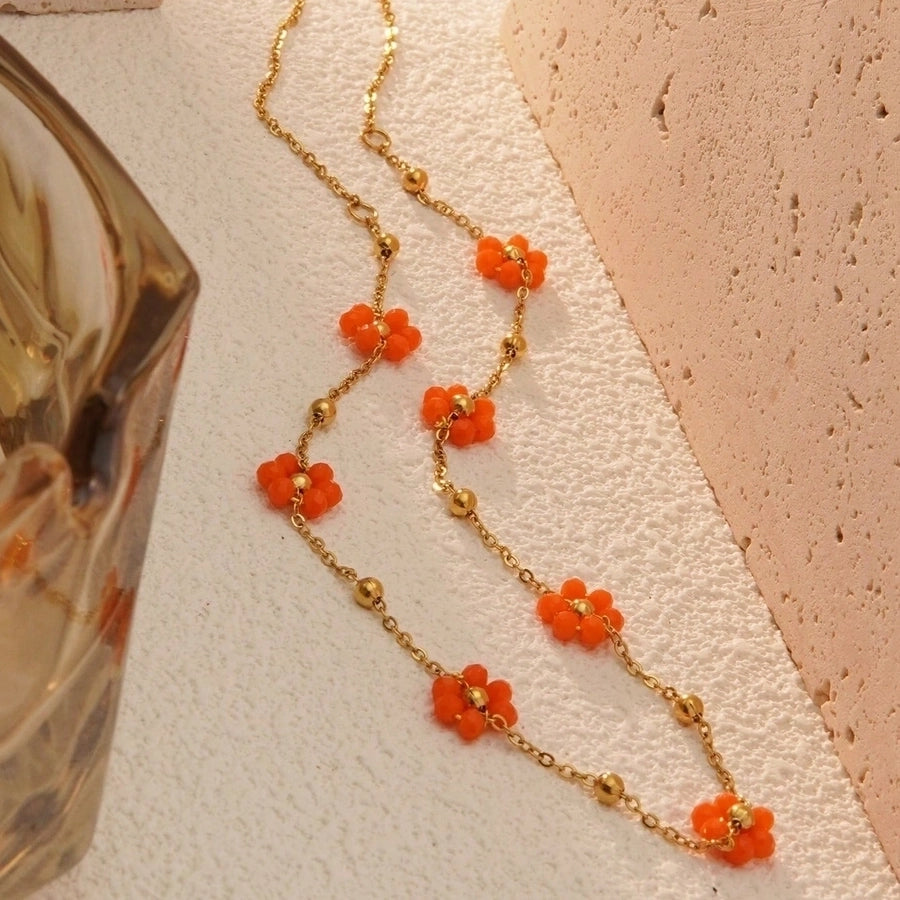 Flower Necklace [304 Stainless Steel,18K Gold Plated]