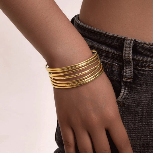 Brazalete de brazalete de forma C [304 acero inoxidable de oro de 18k chapado]