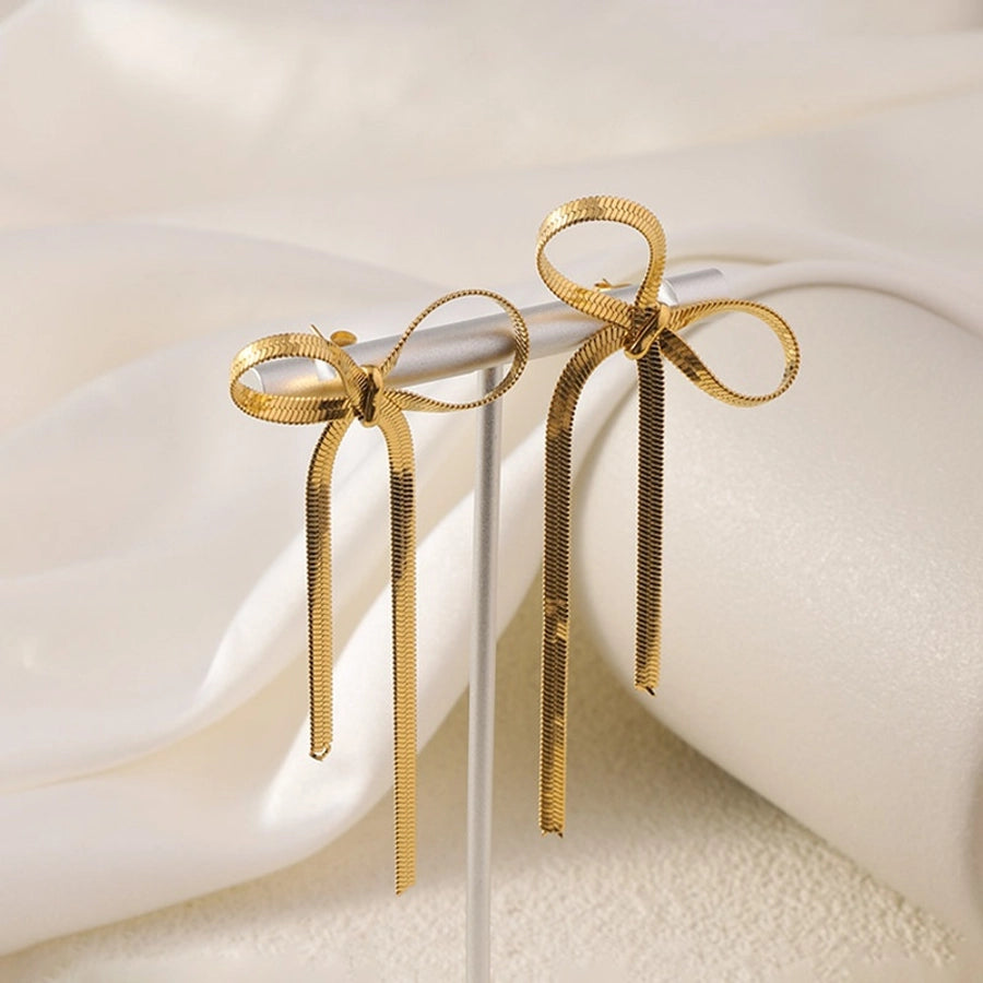 Bow Knot Drop Earrings [304 Stainless Steel,18K Gold Plated]