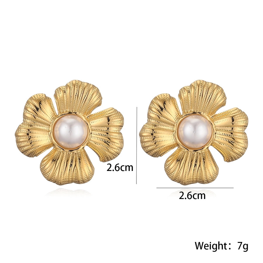 Exaggerated Flower Pearl Ear Studs [304 Stainless Steel]