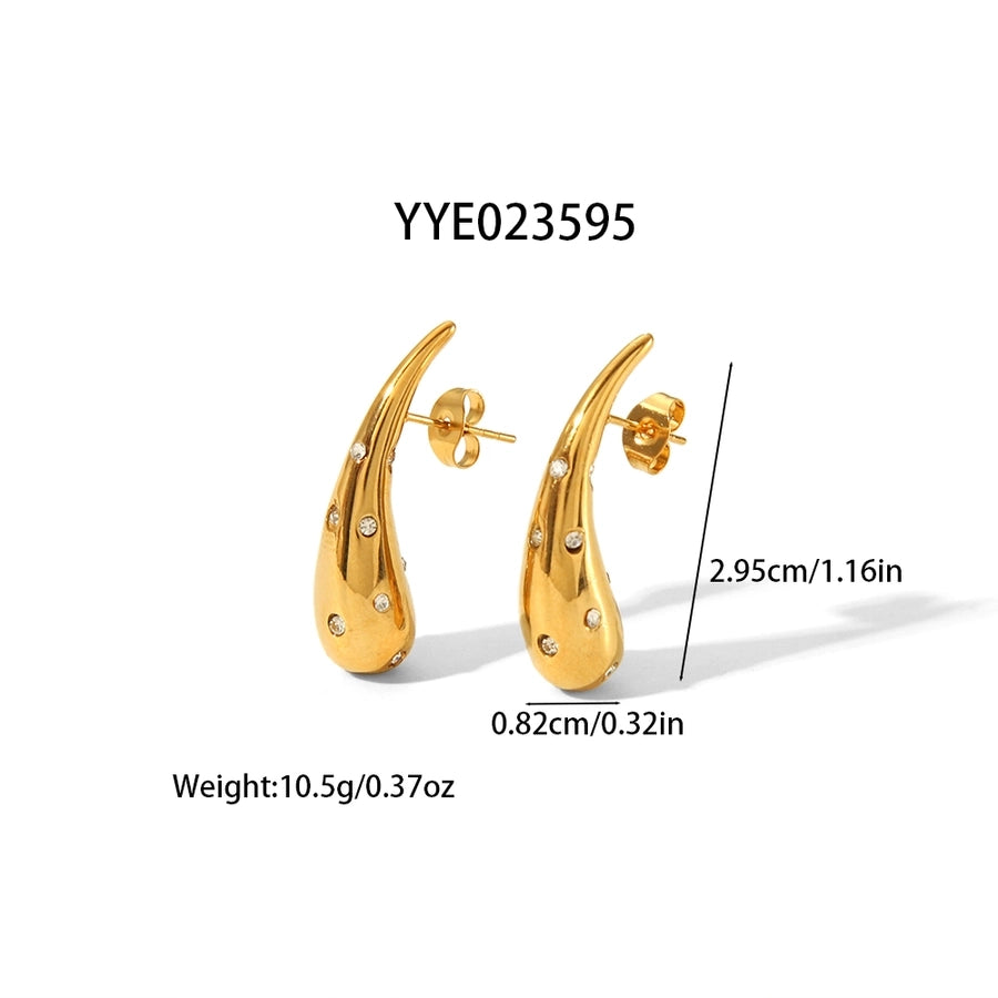 Water Droplets Artificial Diamond Rhinestones Earrings [304 Stainless Steel,18K Gold Plated]