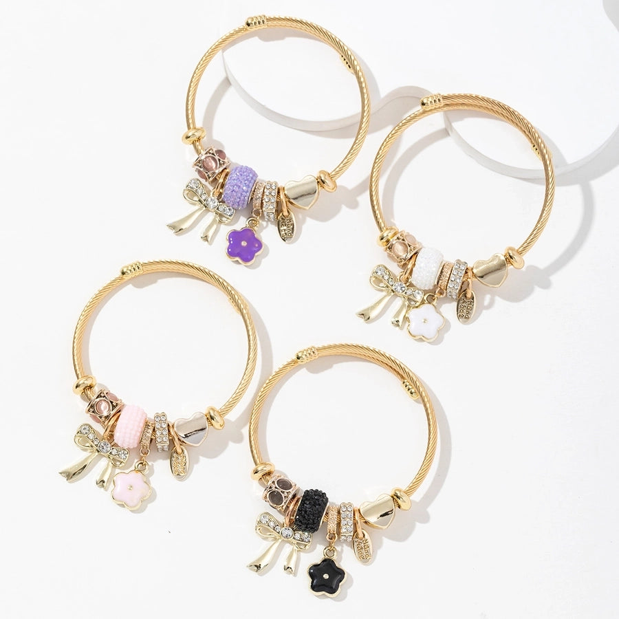 Flower Bow Knot Artificial Crystal Bangle Bracelet [304 Stainless Steel, Alloy]