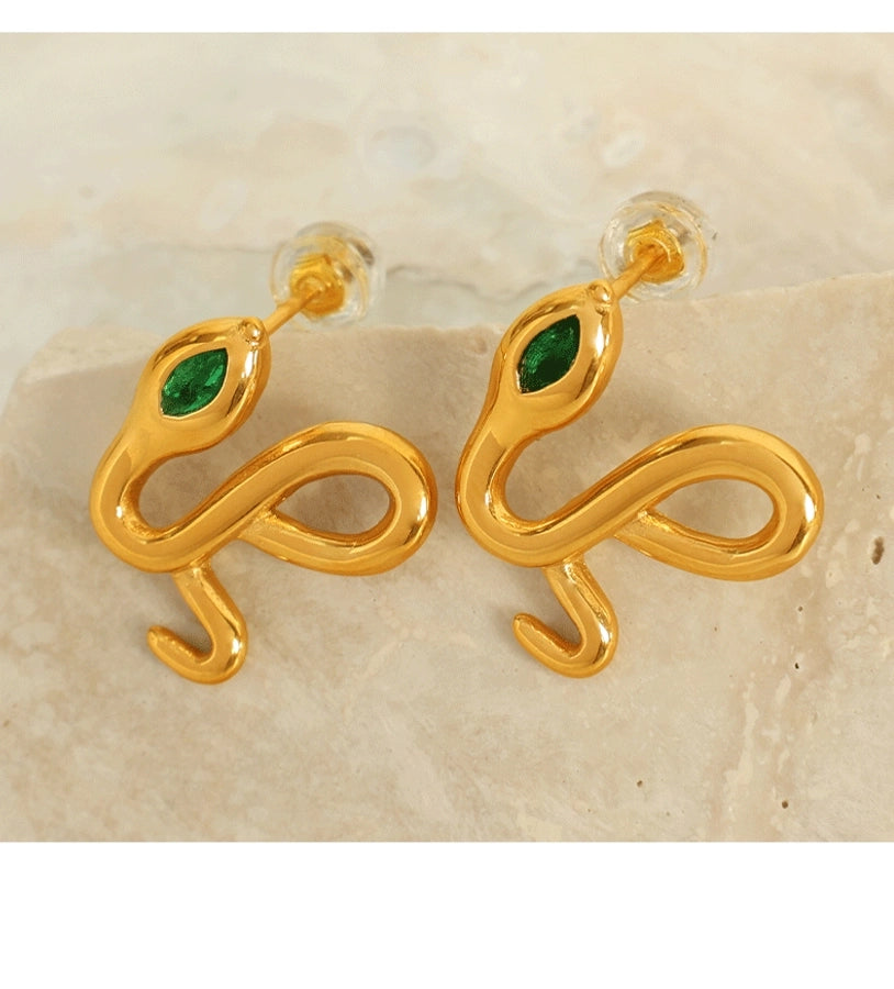 Snake Rhinestones Earrings [304 Stainless Steel,18K Gold Plated]