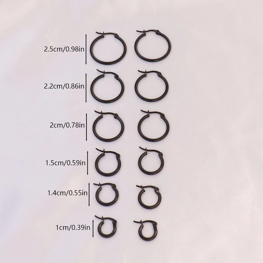 Black Round Hoop Earrings [304 Stainless Steel]