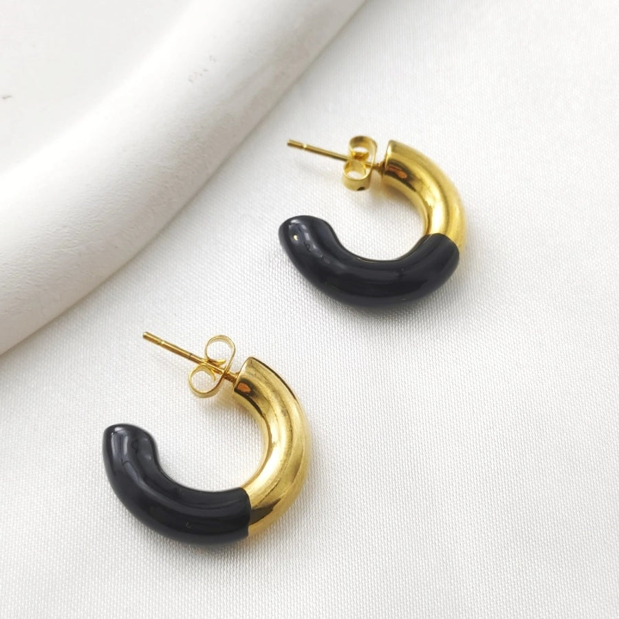 Half Colored Hoop Earrings [304 Stainless Steel,18K Gold Plated]