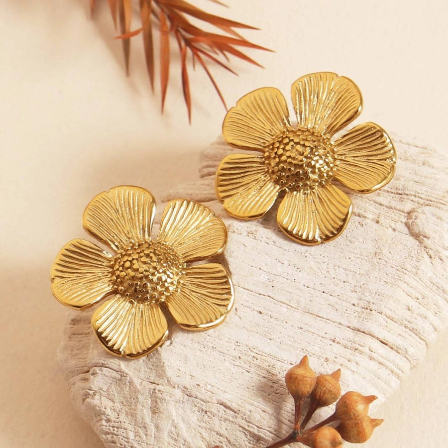 Mix Flower Earrings [304 Stainless Steel,18K Gold Plated]