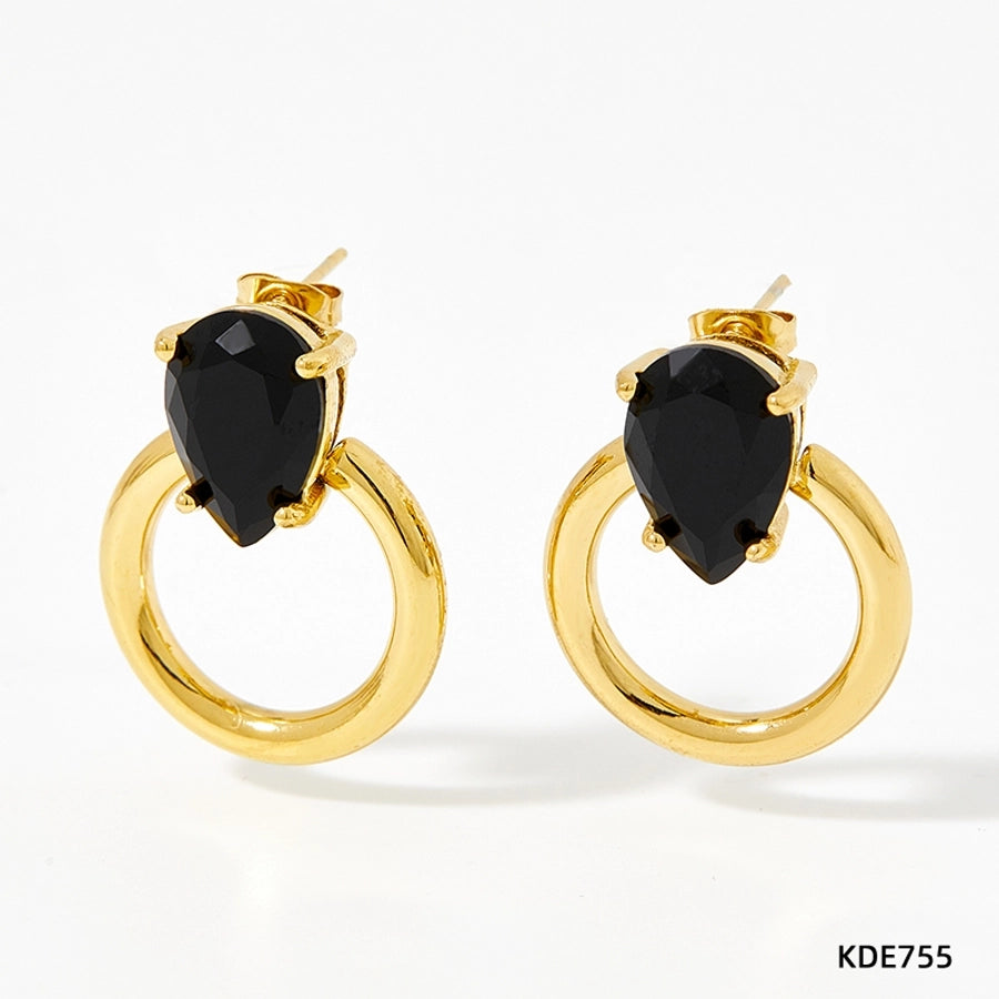 Hollow Round Zircon 16K Earrings [304 Stainless Steel,16K Gold Plated]