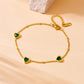 Green Glass Heart Shape Bracelet [304 Stainless Steel, 18K Gold Plated]