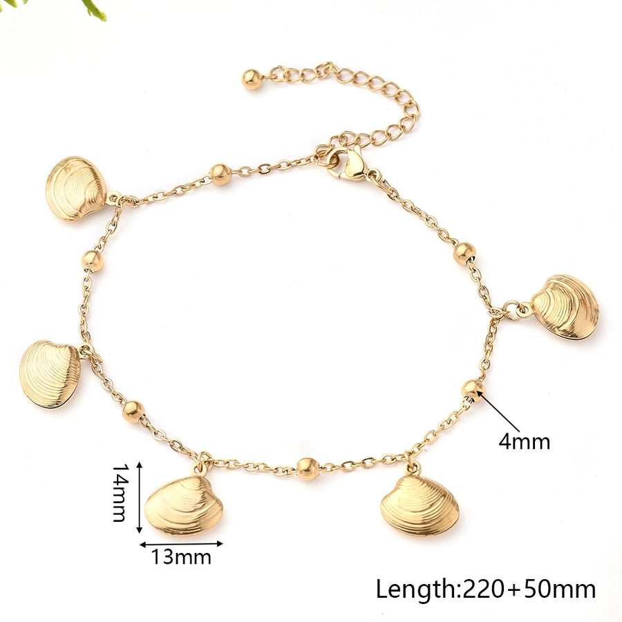 Gold Hawaiian Vacation Beach Dolphin Shell Fish Anklet [304 Stainless Steel, 18K Gold Plated]