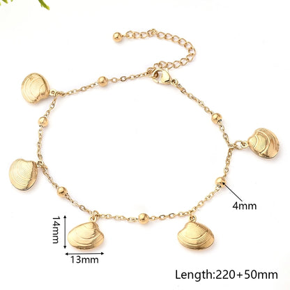 Gold Hawaiian Vacation Beach Dolphin Shell Fish Anklet [304 Stainless Steel, 18K Gold Plated]