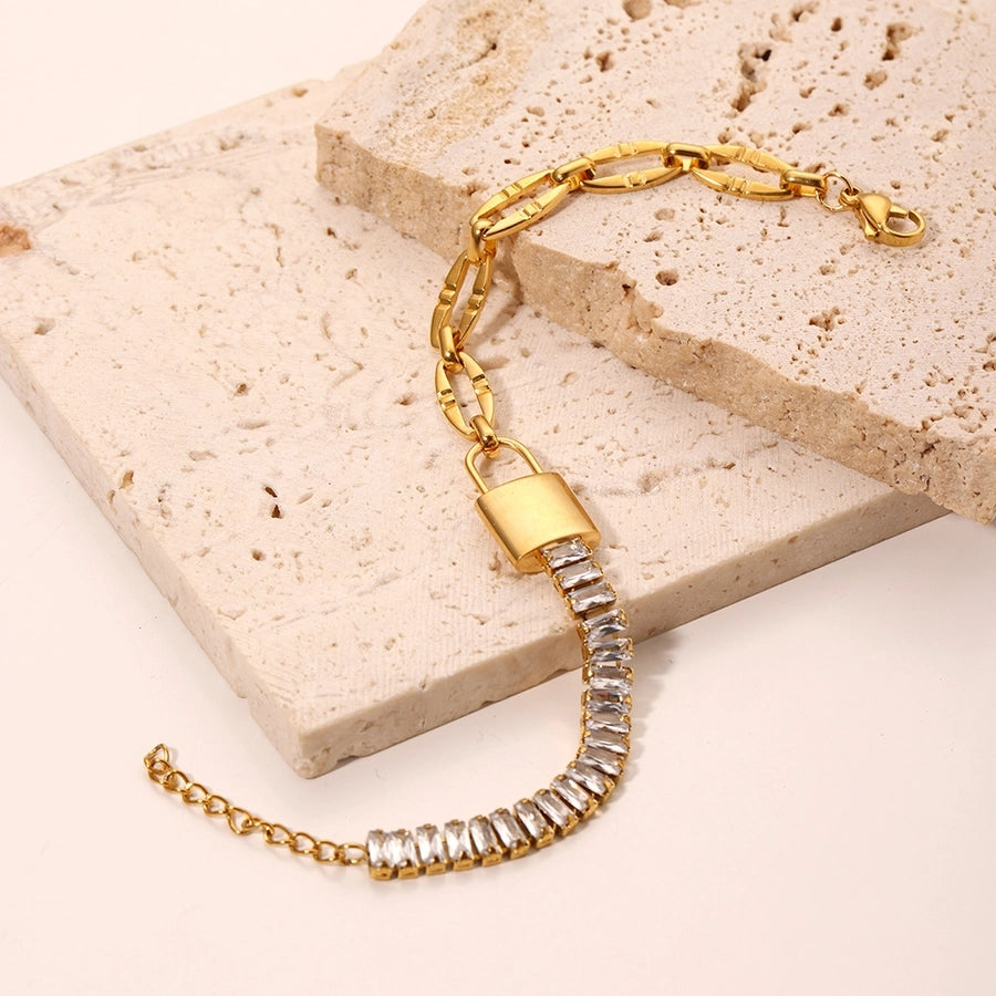 Shiny Lock Zircon Bracelet [Stainless Steel, 18K Gold Plated]