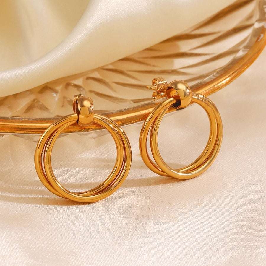 Round Drop Earrings [304 Stainless Steel,18K Gold Plated]