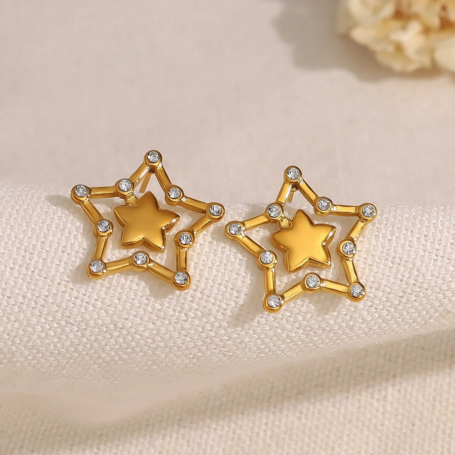 Star Polishing Zircon Earrings [304 Stainless Steel,18K Gold Plated]