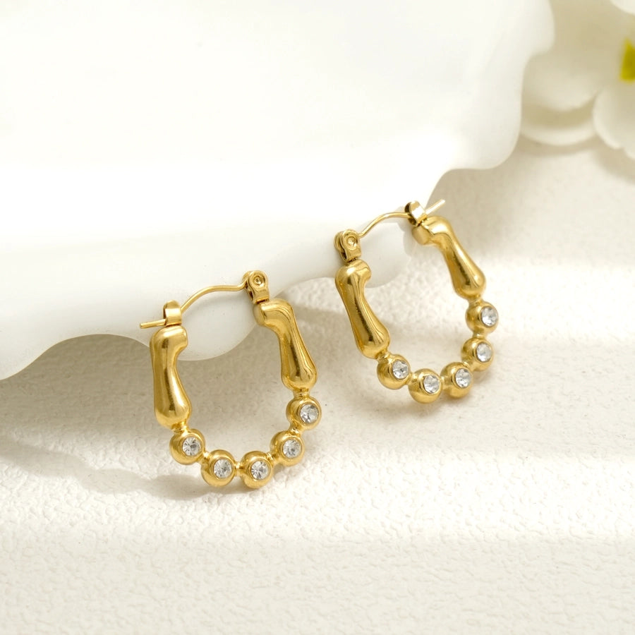 Oval Heart Shape Rhinestones Earrings [304 Stainless Steel, 18K Gold Plated]