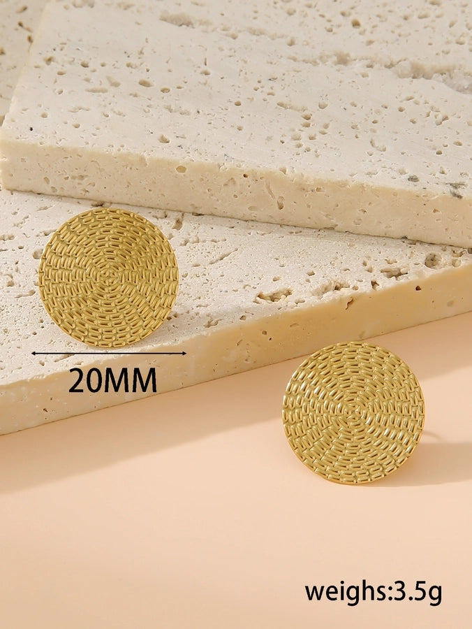 Flat Round Earrings [304 Stainless Steel, 18K Gold Plated]