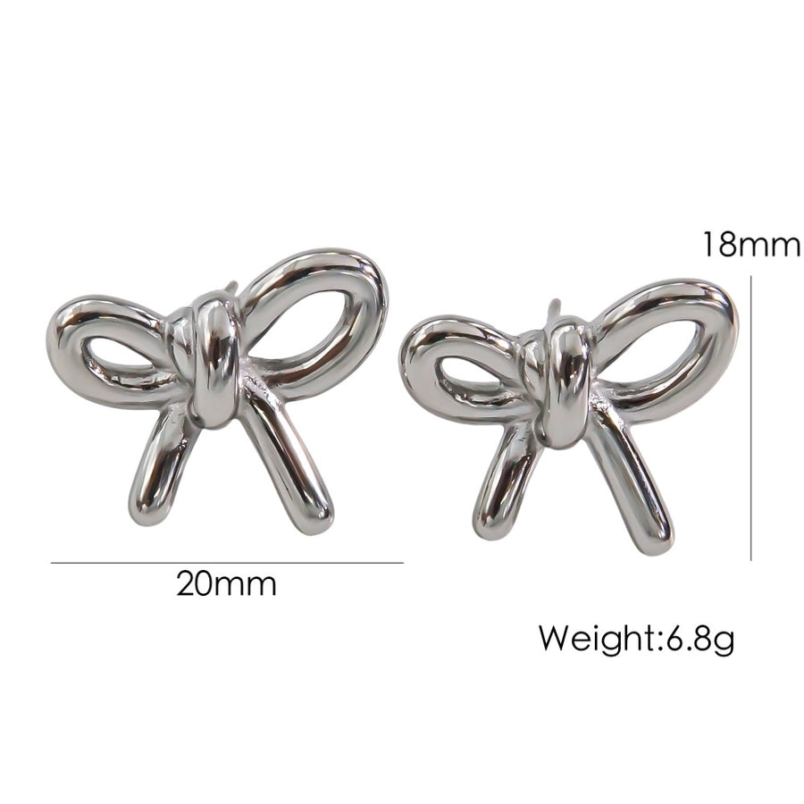 Heart Shape Bow Knot Earrings [304 Stainless Steel,14K Gold Plated]