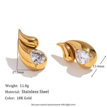 Conch Rhinestone Earrings [304 Stainless Steel,18K Gold Plated]