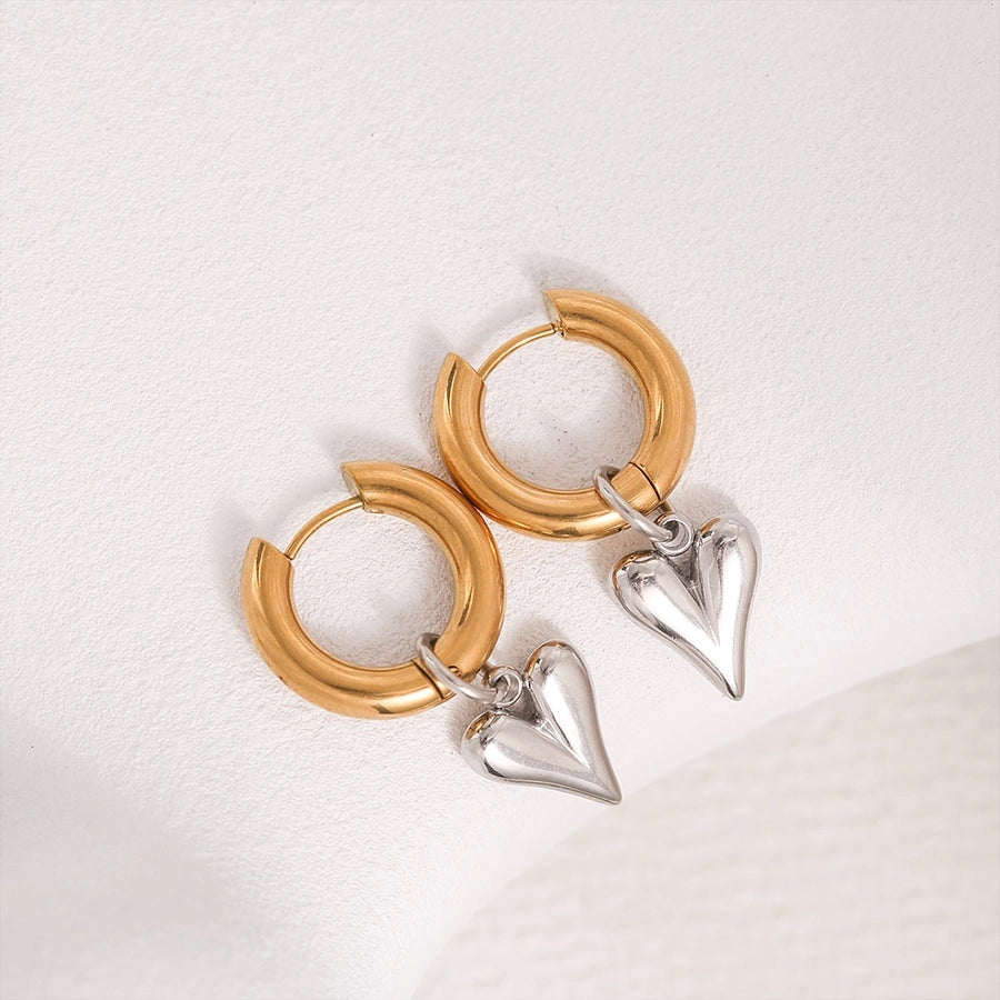 Heart Hoop Drop Earrings [304 Stainless Steel]