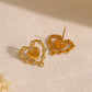 Heart Shape Polishing Zircon Earrings [304 Stainless Steel,18K Gold Plated]