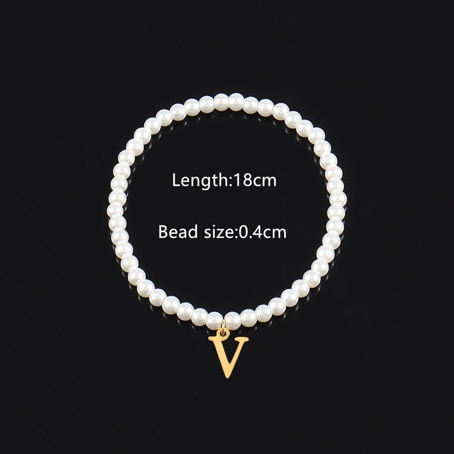 Letter Artificial Pearl Beaded Chain Bracelets [304 Stainless Steel]