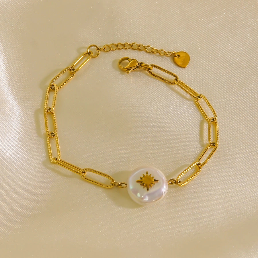 Pulsera/collar de perlas de estilo barroco [304 acero inoxidable, 14k de oro chapado]