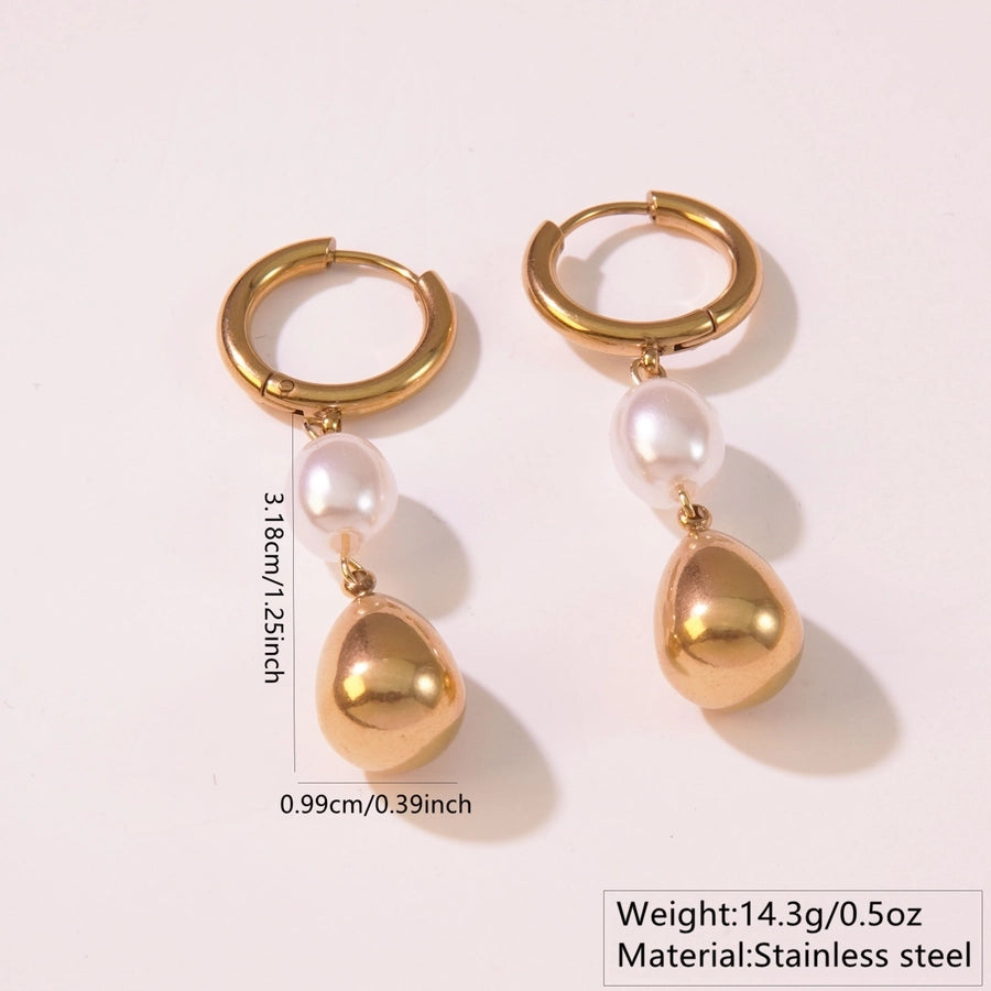 Pearl Teardrop Drop Earrings [304 Stainless Steel,18K Gold Plated]