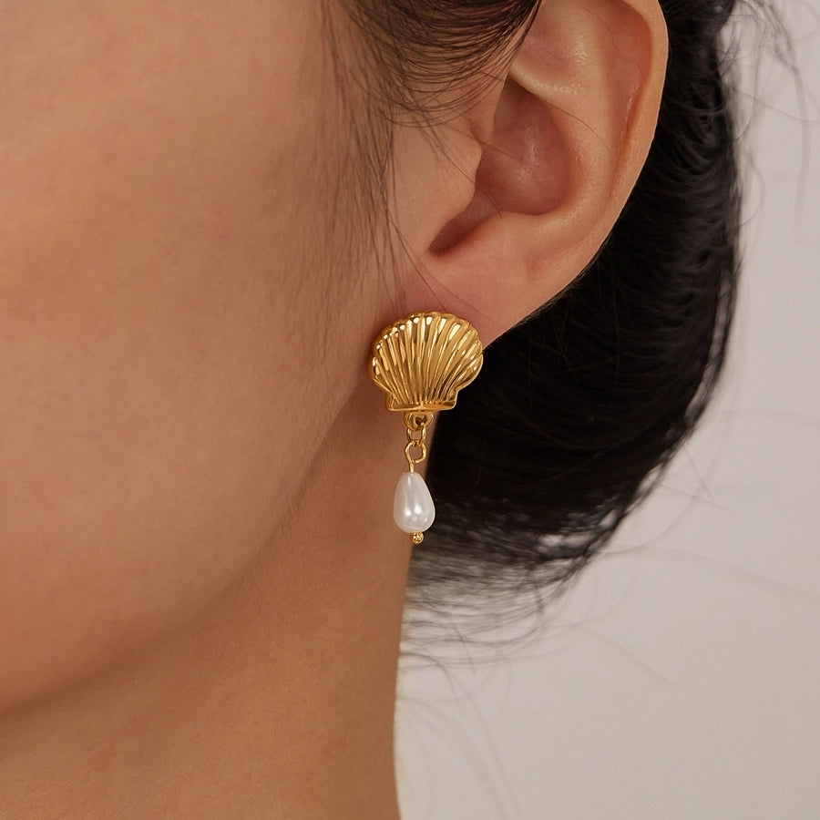 Pearl Shell Drop Earrings [304 Stainless Steel]