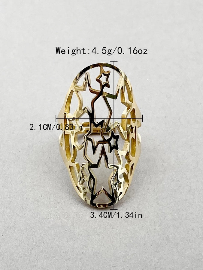 Star Tree Flower Open Ring [304 Stainless Steel 14K Gold Plated]