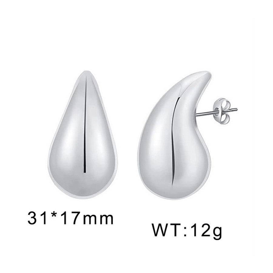 Water Droplets Ear Studs [Stainless Steel,18K Gold Plated]