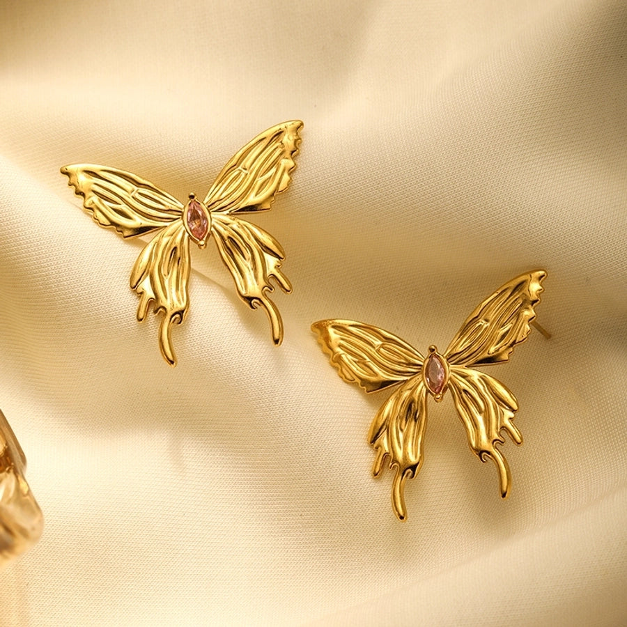 Butterfly Earrings [304 Stainless Steel,18K Gold Plated]