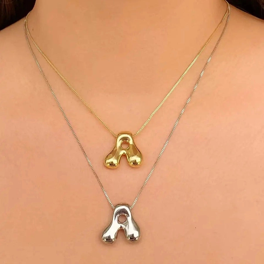 Letter Chain Pendant Necklace [304 Stainless Steel,18K Gold Plated]