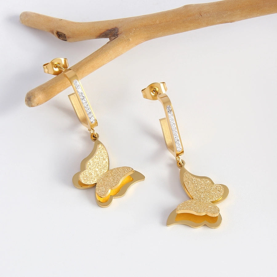 Luxuriosus Butterfly Pendientes [304 acero inoxidable, 18k dorado chapado]