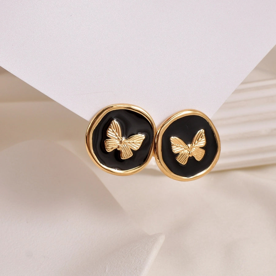 Cute Simple Style Round 304 Stainless Steel 18K Gold Plated Ear Studs