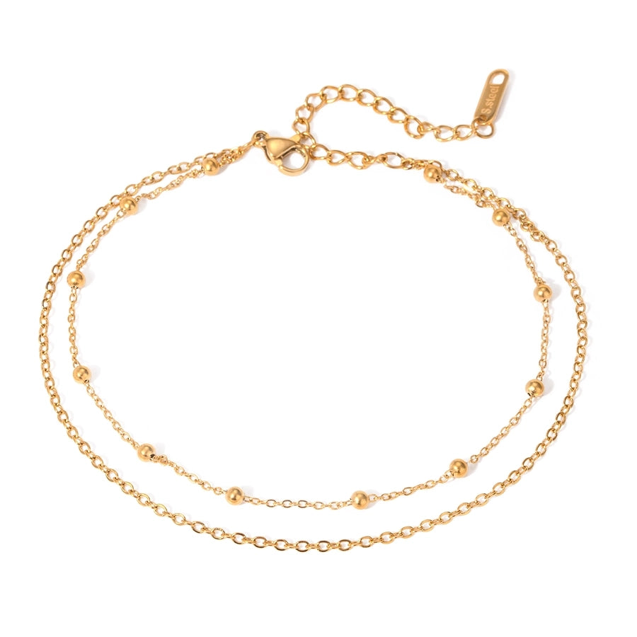 Gold Beads Layered Chain Anklet [304 Stainless Steel, 18K Gold Plated]