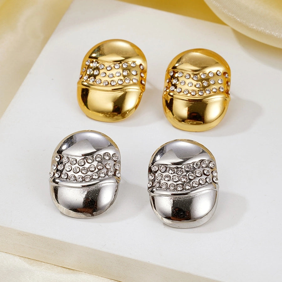 Oval Plating Earrings [304 Stainless Steel,18K Gold Plated]