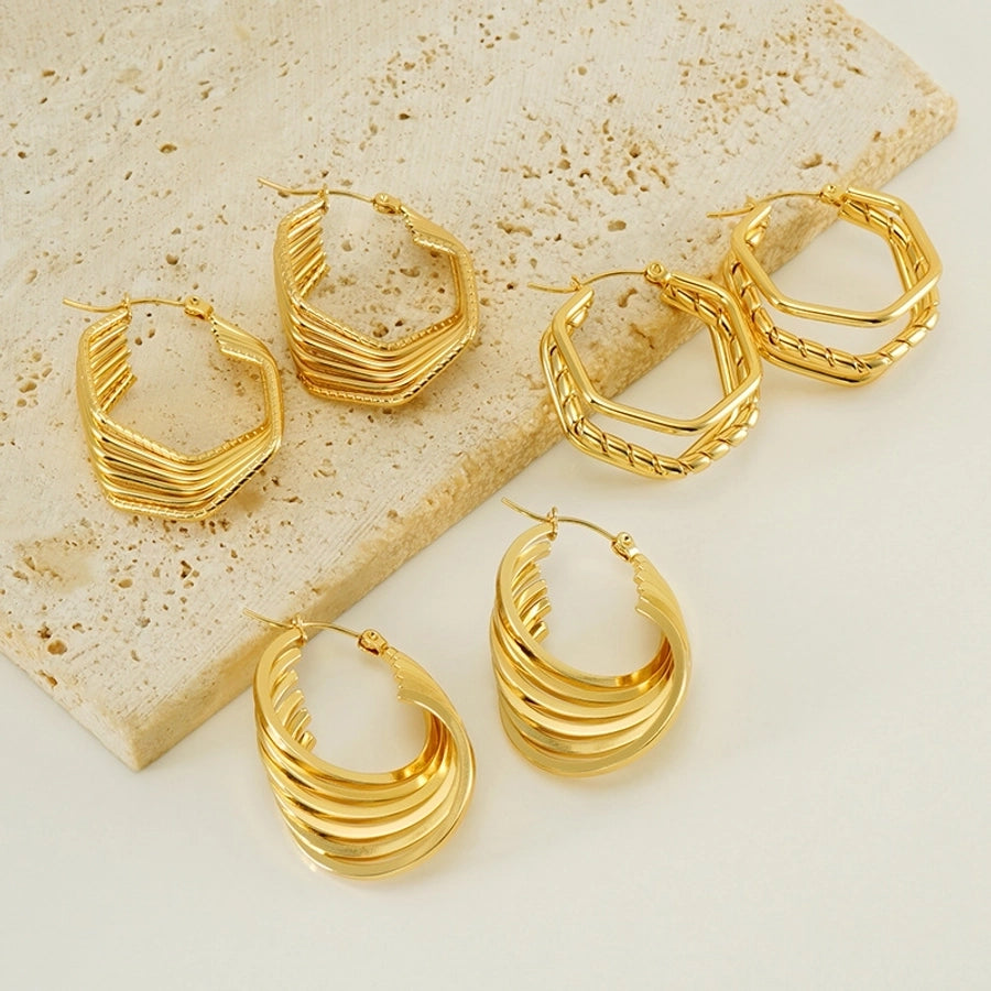 Geometric Solid Color  Hoop Earrings [304 Stainless Steel,18K Gold Plated]